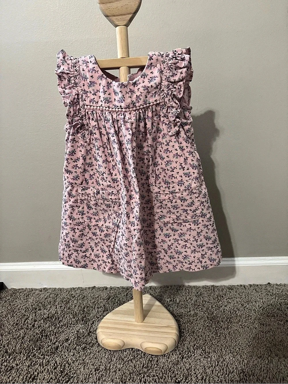 babyGap Floral Ruffle Corduroy Dress Pink & Blue Baby 18-24M